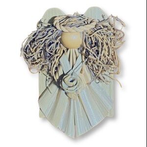 HANDMADE Guardian Angel Brooch Pin Holding Dainty Flower Corn Husk Raffia Hair